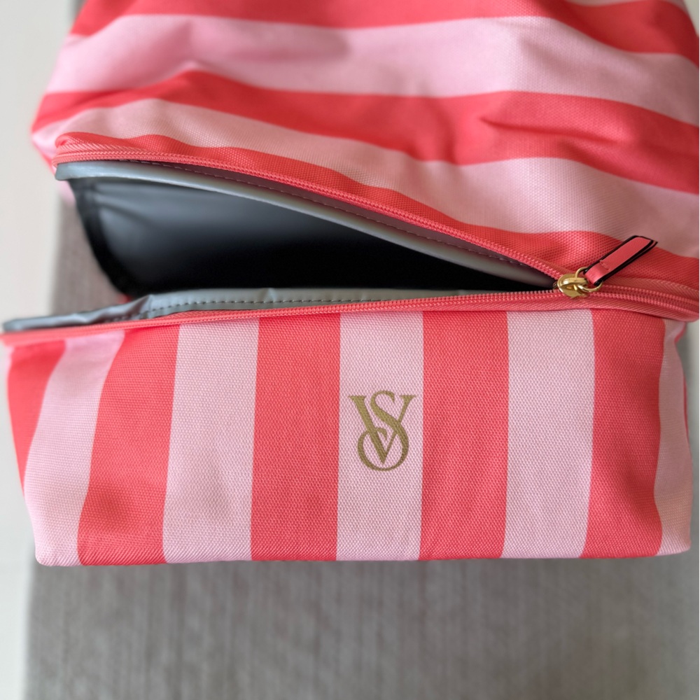 Victoria’s Secret Pink Coral Striped Drawstring Cooler Backpack NEW - Picture 7 of 14